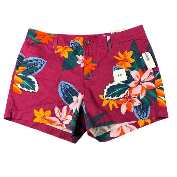 Old Navy Womens 4 Raspberry Floral Everyday Short 3.5" Inseam Flat Front NWT - Picture 1 of 8